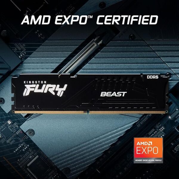 Kingston FURY Beast Black 16GB 6000MT/s DDR5 CL36 DIMM Desktop Gaming Memory Single Module - KF560C36BBE2-16