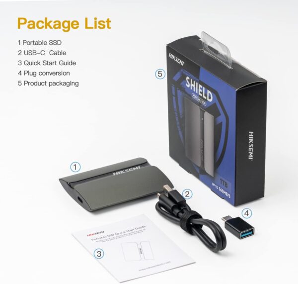 HIKSEMI T300S 1TB Black USB 3.1 Up To 560MB Portable SSD BLACK Brand: HIKSEMI